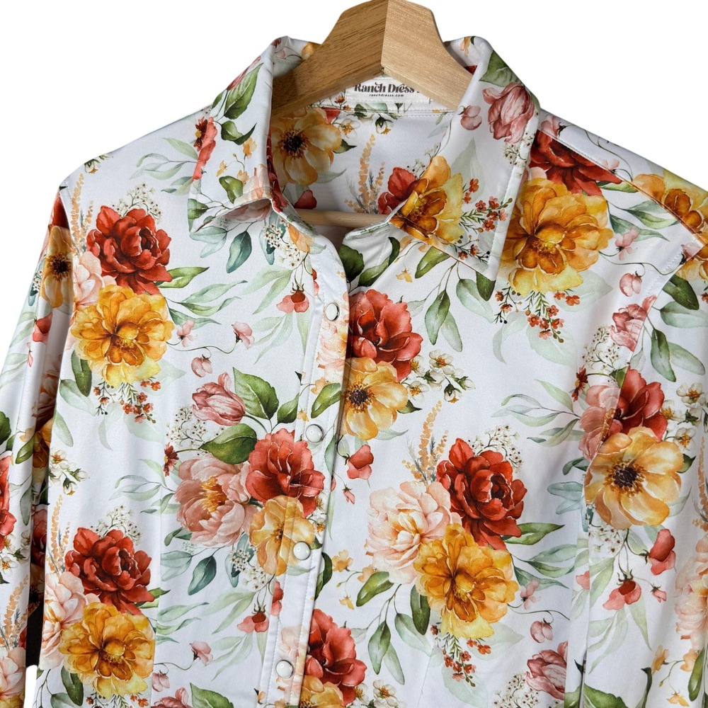 Ranch Dress'n Womens XS Floral Western Snap Front Shirt Long Sleeve Stretch